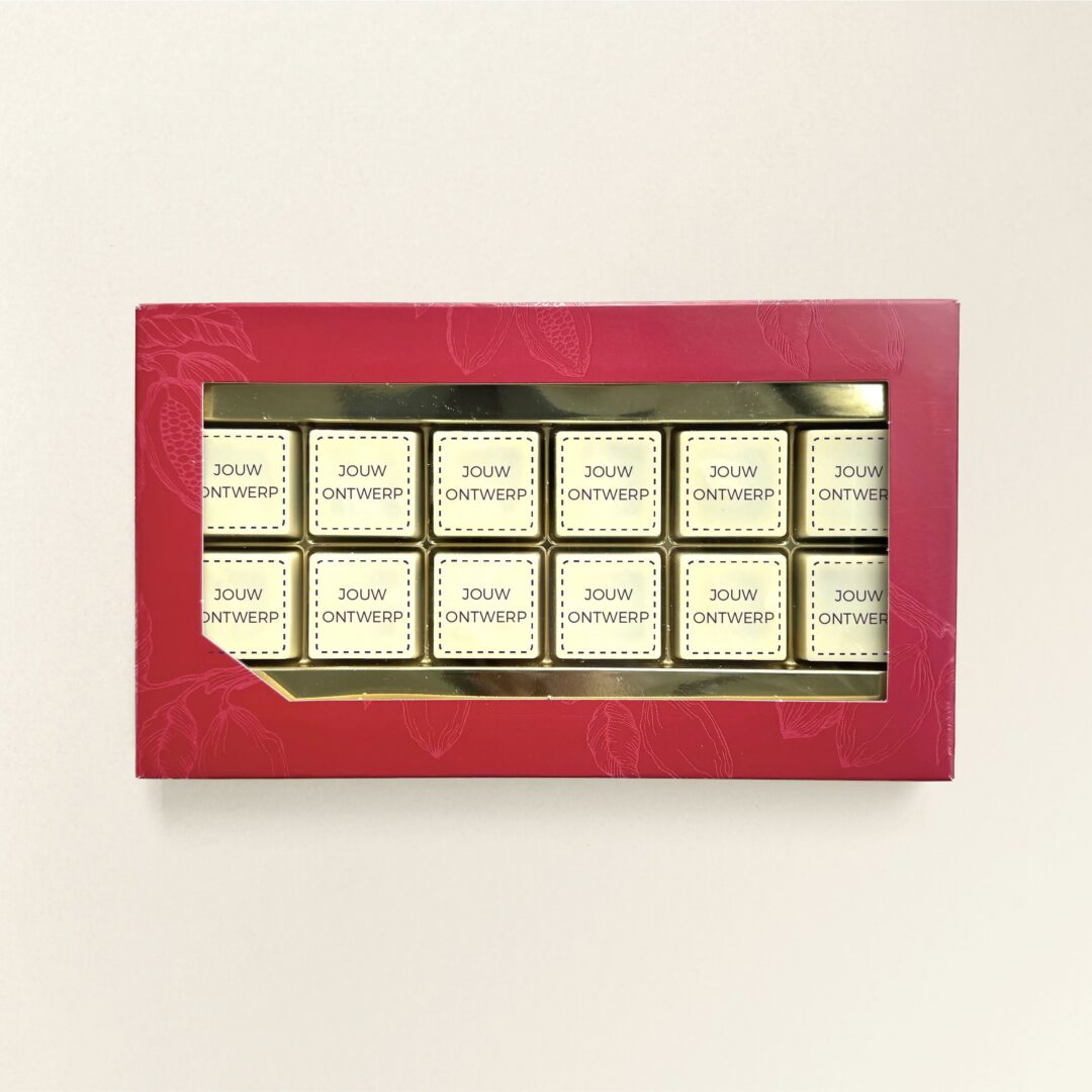 Chocolade logoblokjes 12 eigen ontwerp in geschenkdoos