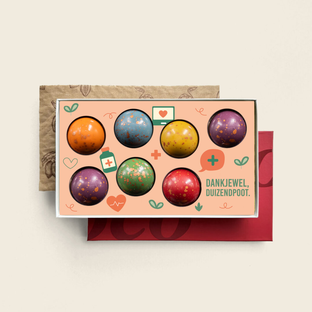 Luxuriöse XL-Pralinen mit köstlicher Füllung zum Thema „Tag der Pflege“ Vielen Dank, Tausendsassa. Tasty Present – personalisierte Schokolade